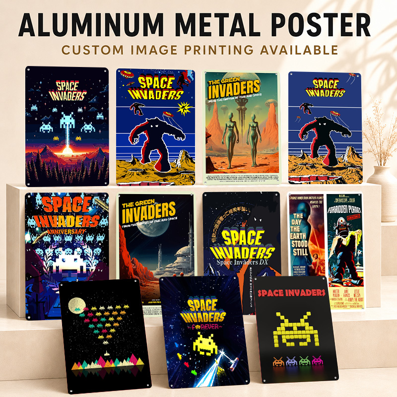 Retro Gaming Lounge - Poster Testurizzati Space Invaders, Insegna in