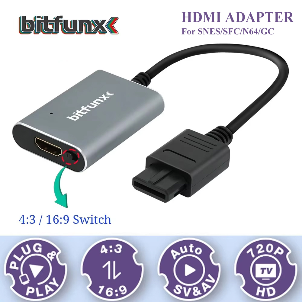 Retro Gaming Icons - Bitfunx 720P Adattatore Svideo/AV a HDMI,