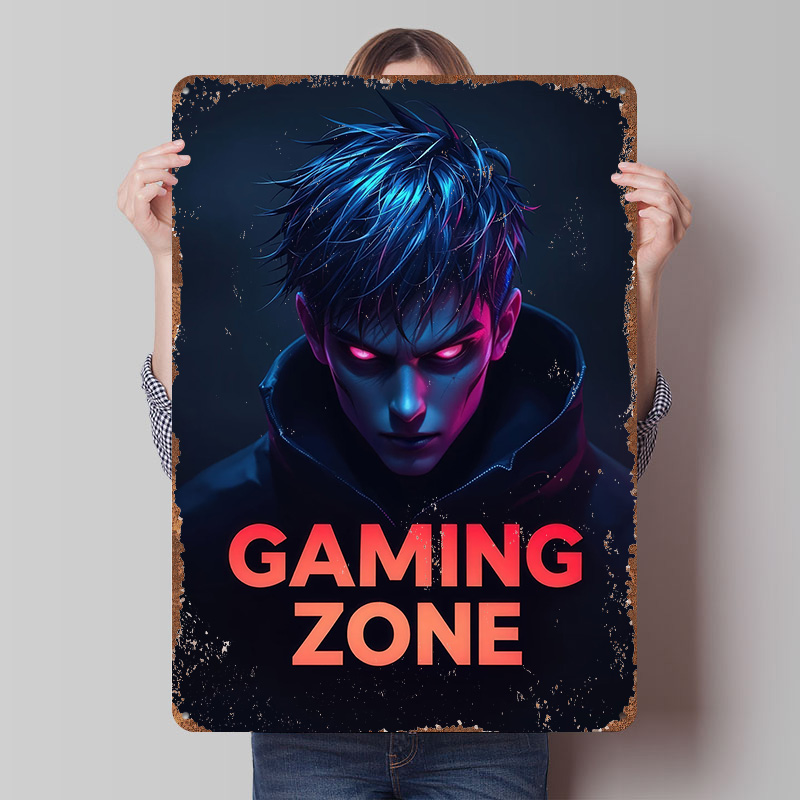 Retro Gaming Zone - Targa in Metallo Personalizzata 'Gaming Zone'
